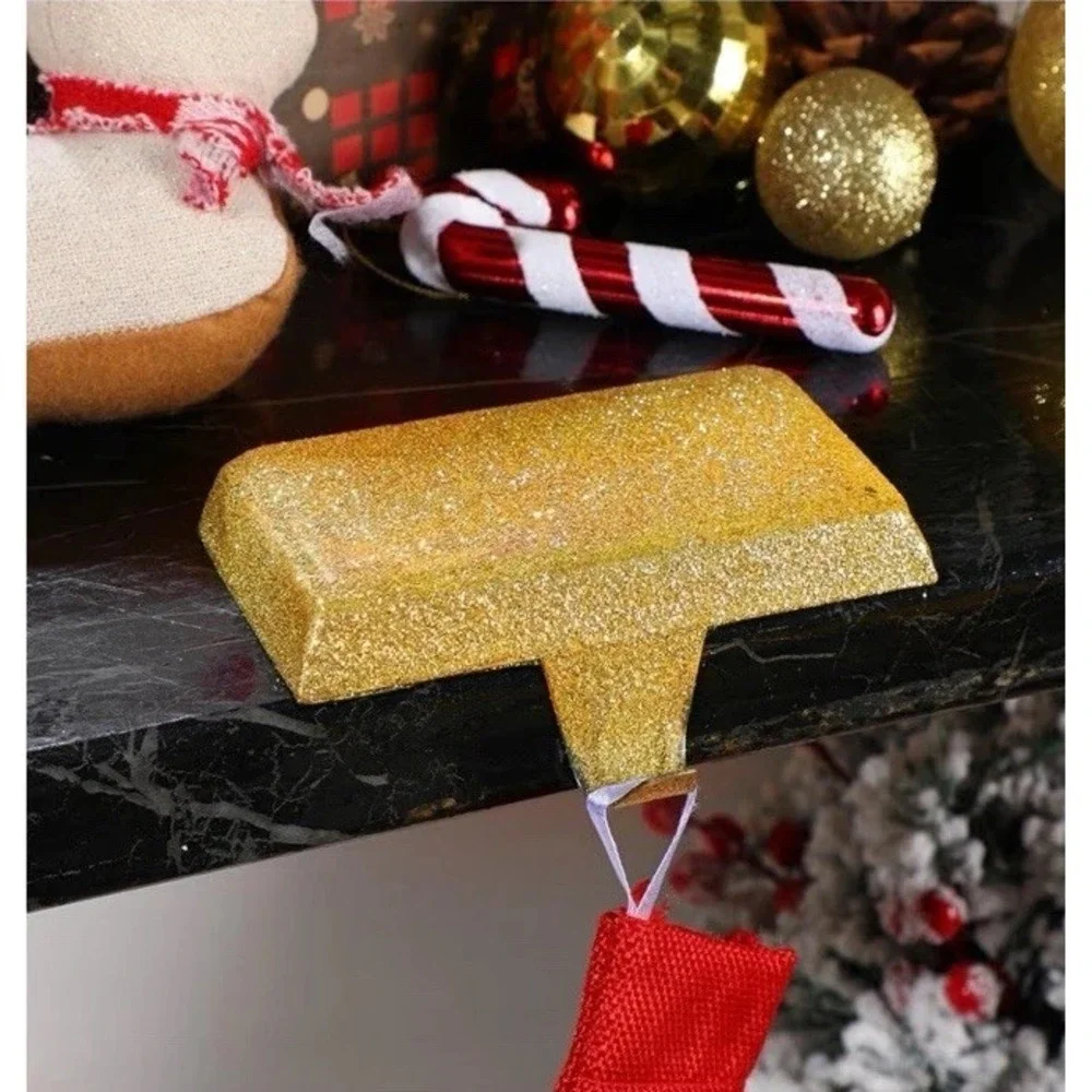 Metal Christmas Stocking Holders 12 PCS Shiny Mantle Heavy‎ Duty Hangers Gold